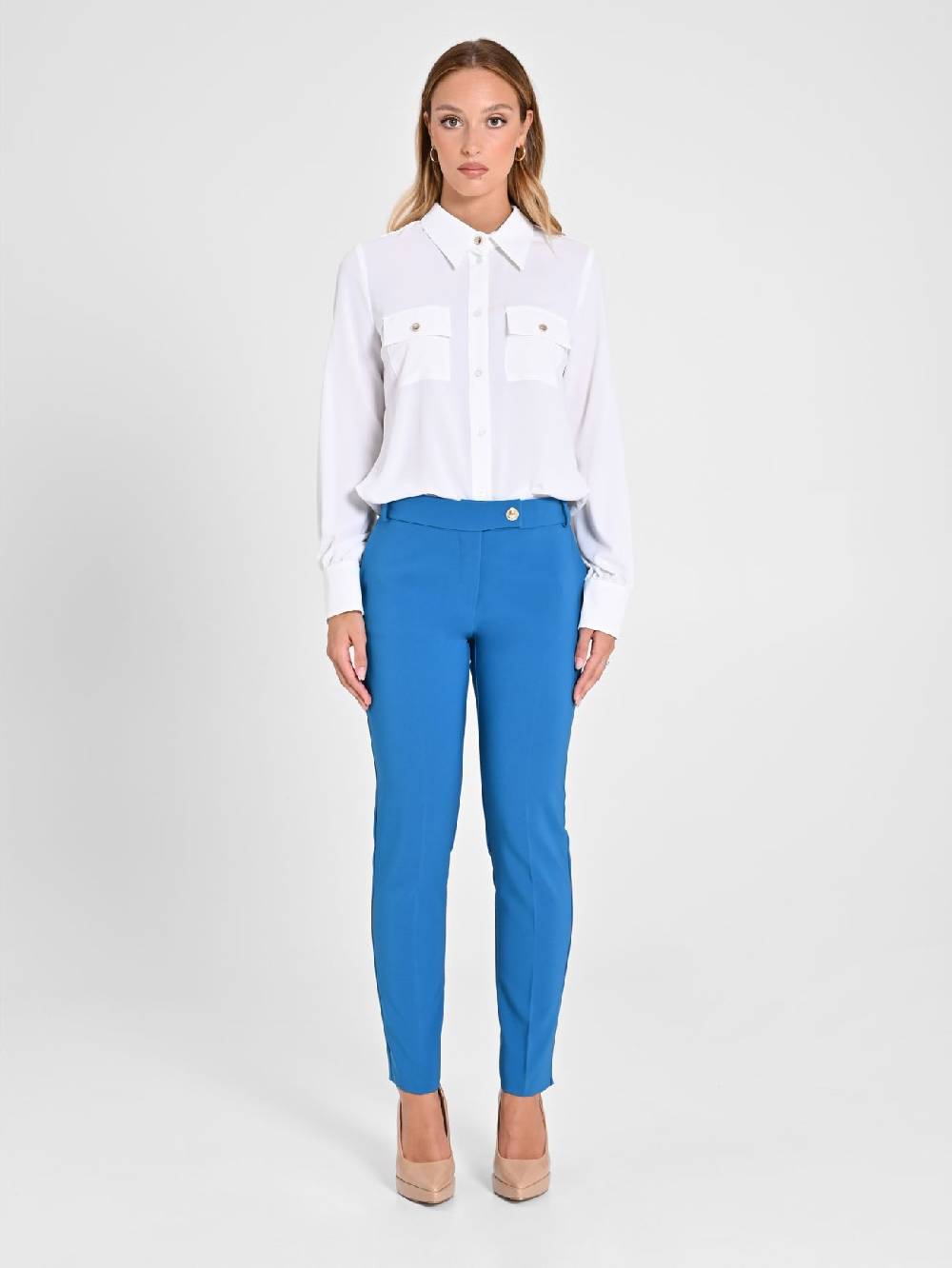 Rinascimento Pantaloni Straight In Tessuto Tecnico Blu Oceano