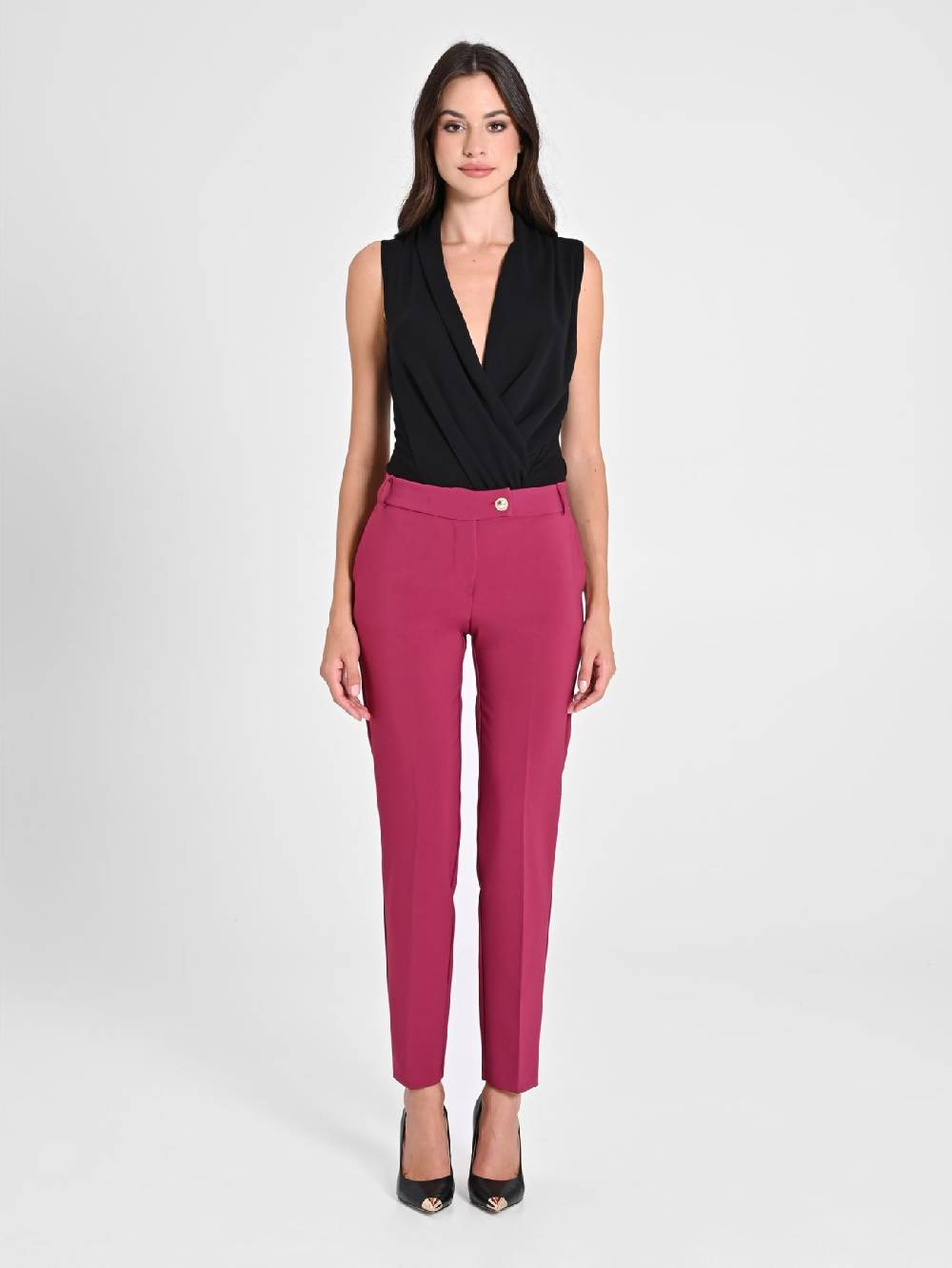 Rinascimento Pantaloni Straight In Tessuto Tecnico Bordeaux