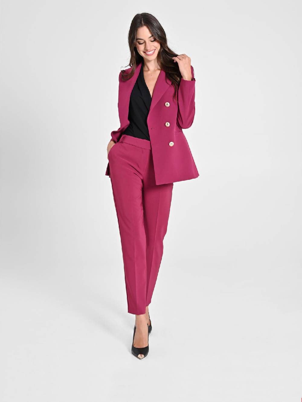 Rinascimento Pantaloni Straight in Tessuto Tecnico Bordeaux