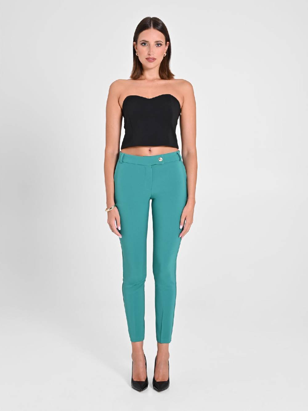 Rinascimento Pantaloni Straight In Tessuto Tecnico Verde Giada