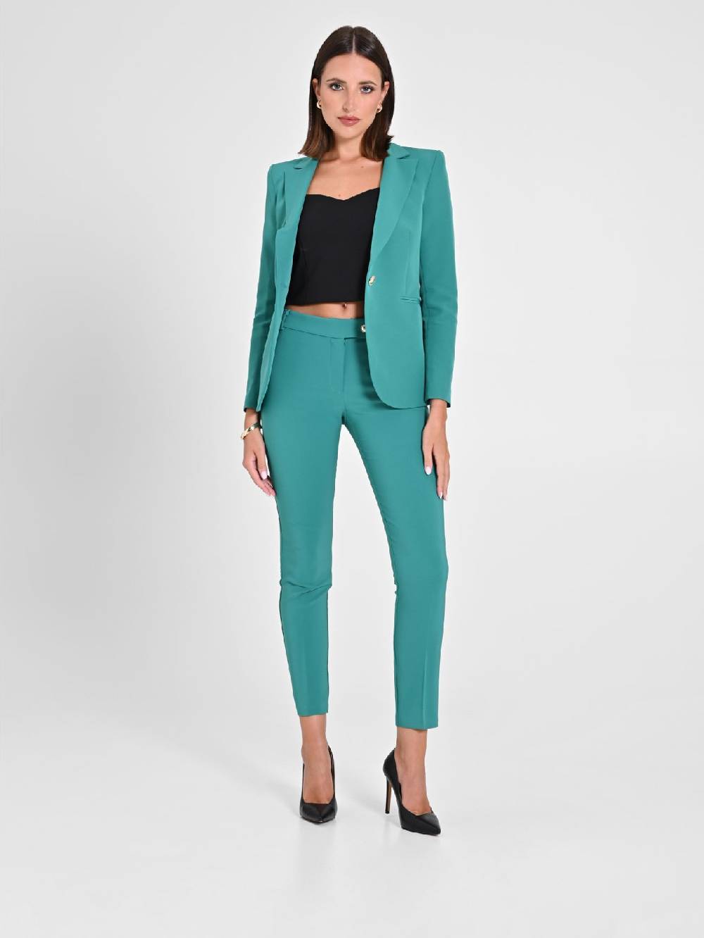 Rinascimento Pantaloni Straight in Tessuto Tecnico Verde Giada