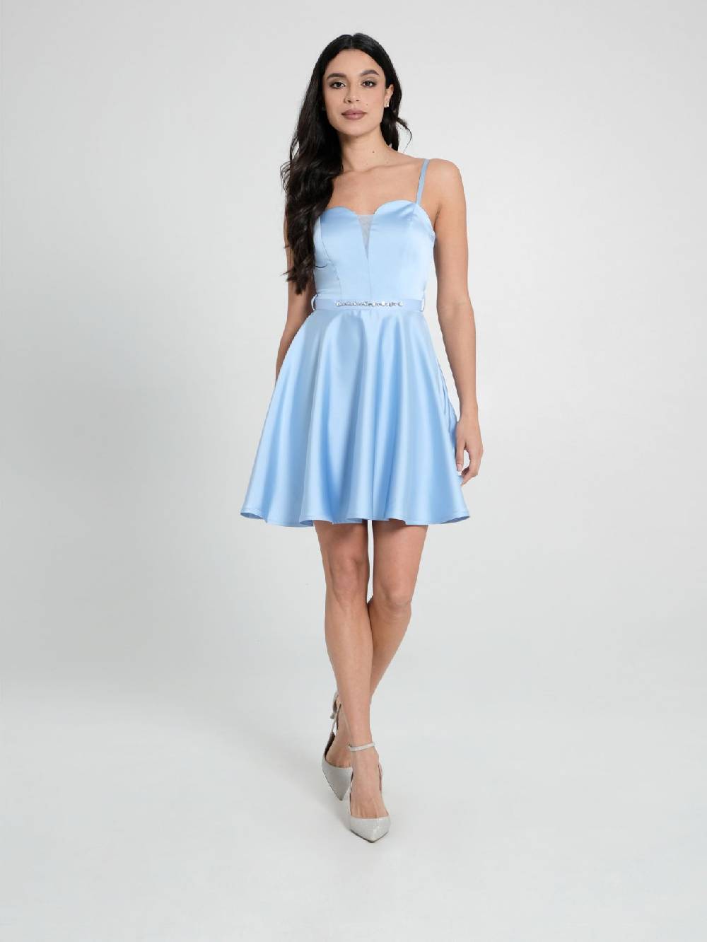 Rinascimento Abito a Ruota in Satin Azzurro