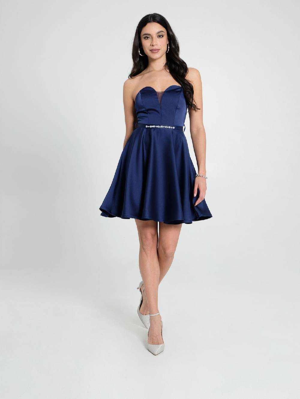 Rinascimento Abito a Ruota in Satin Blu