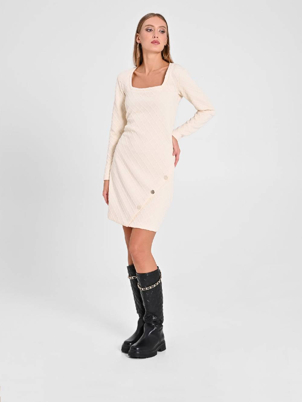 Rinascimento Abito Bianco in Tessuto Operato