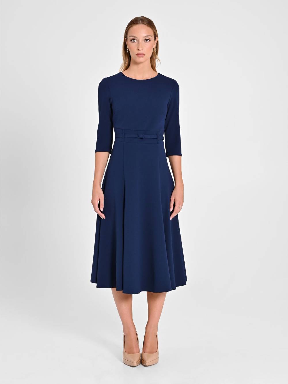 Rinascimento Abito Blu Con Cintura Ricoperta