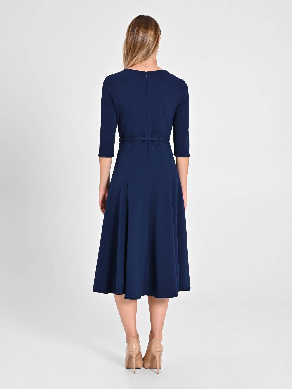 Rinascimento Abito Blu Con Cintura Ricoperta