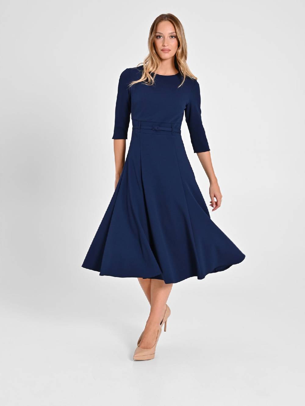 Rinascimento Abito Blu con Cintura Ricoperta