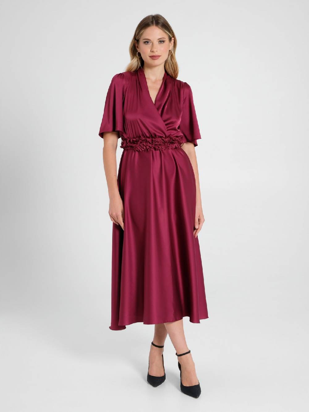 Rinascimento Abito Bordeaux Con Cinta Petali