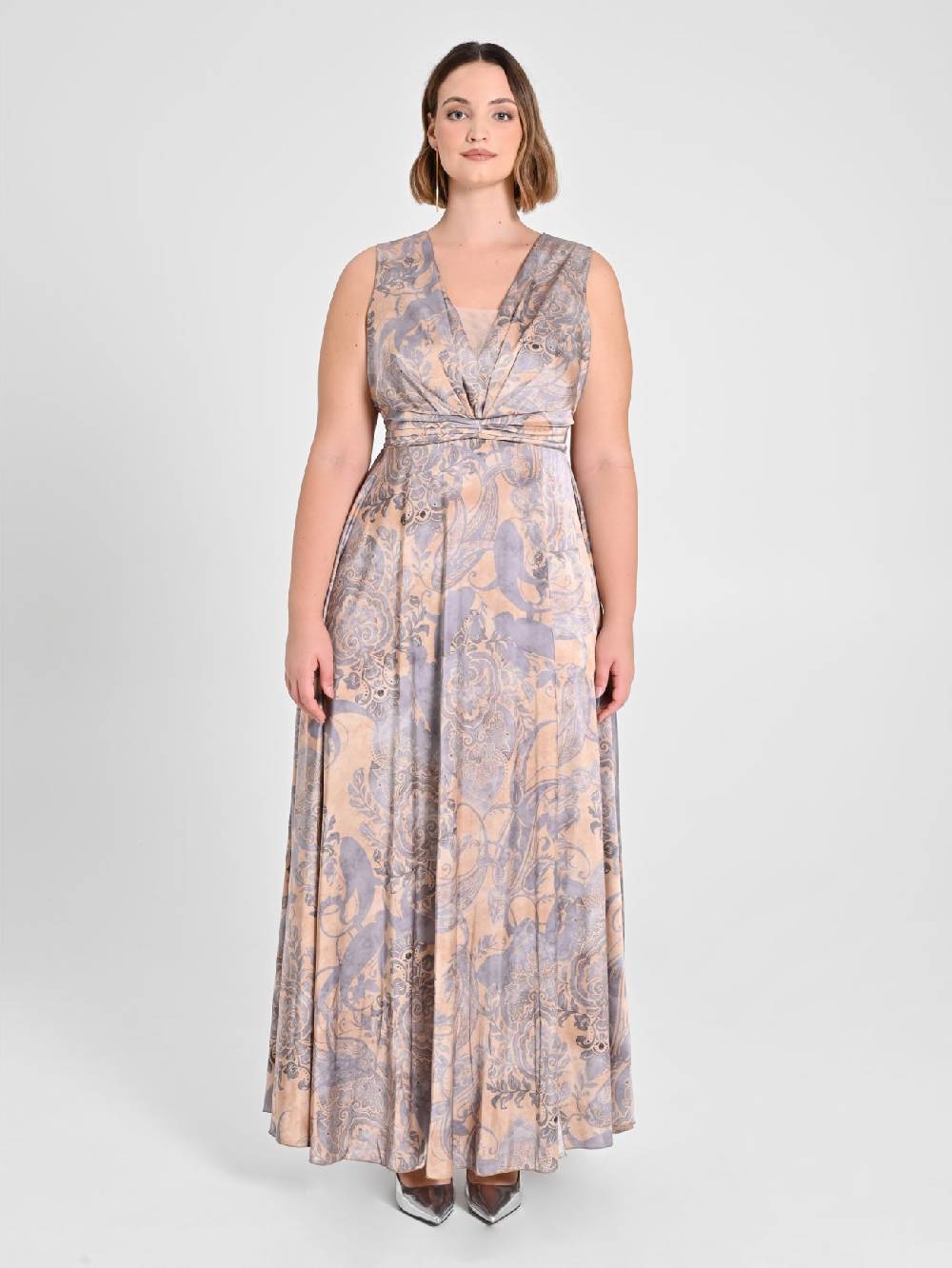 Rinascimento Abito Curvy In Raso Stampa Cachemire