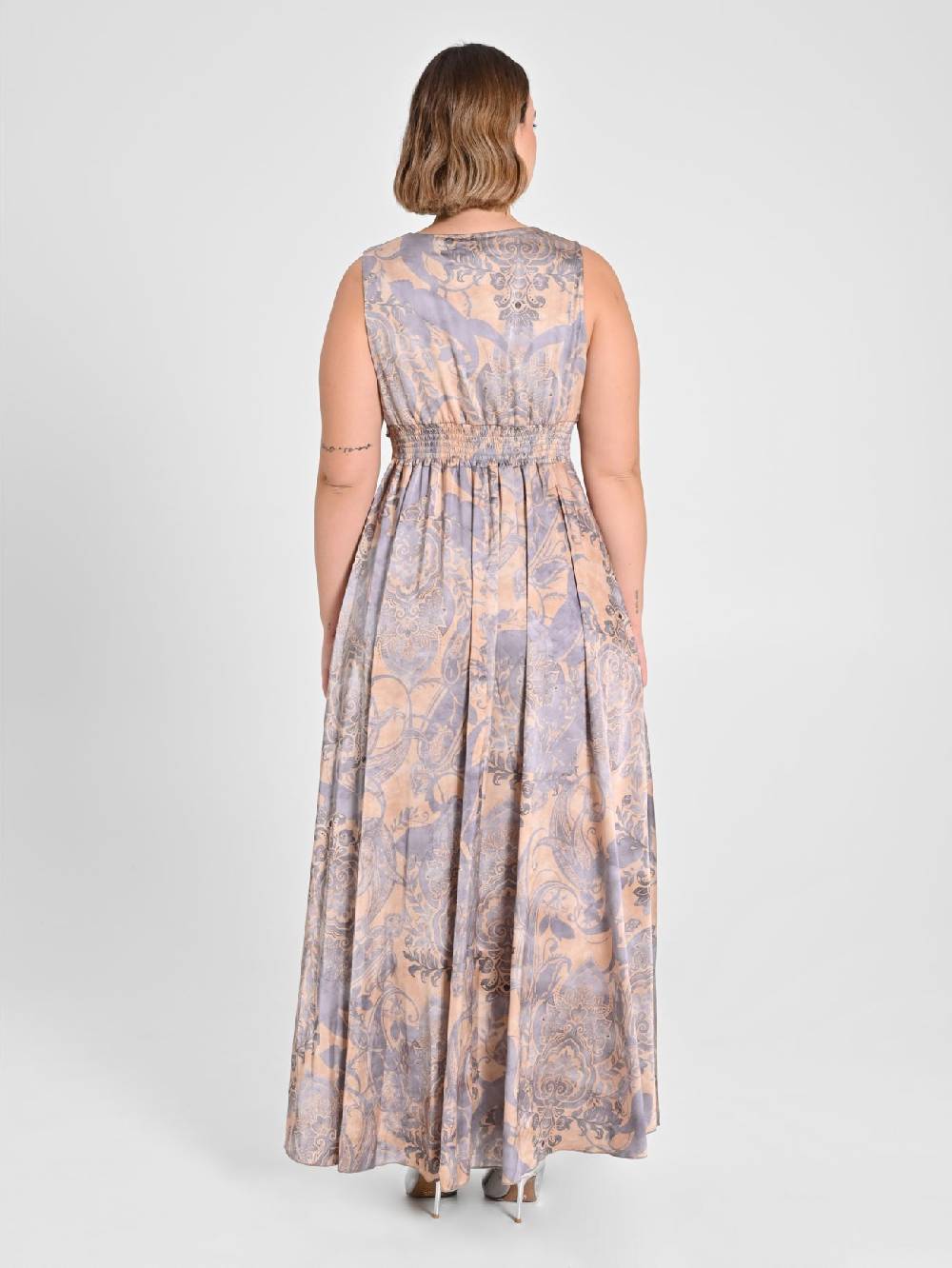 Rinascimento Abito Curvy In Raso Stampa Cachemire