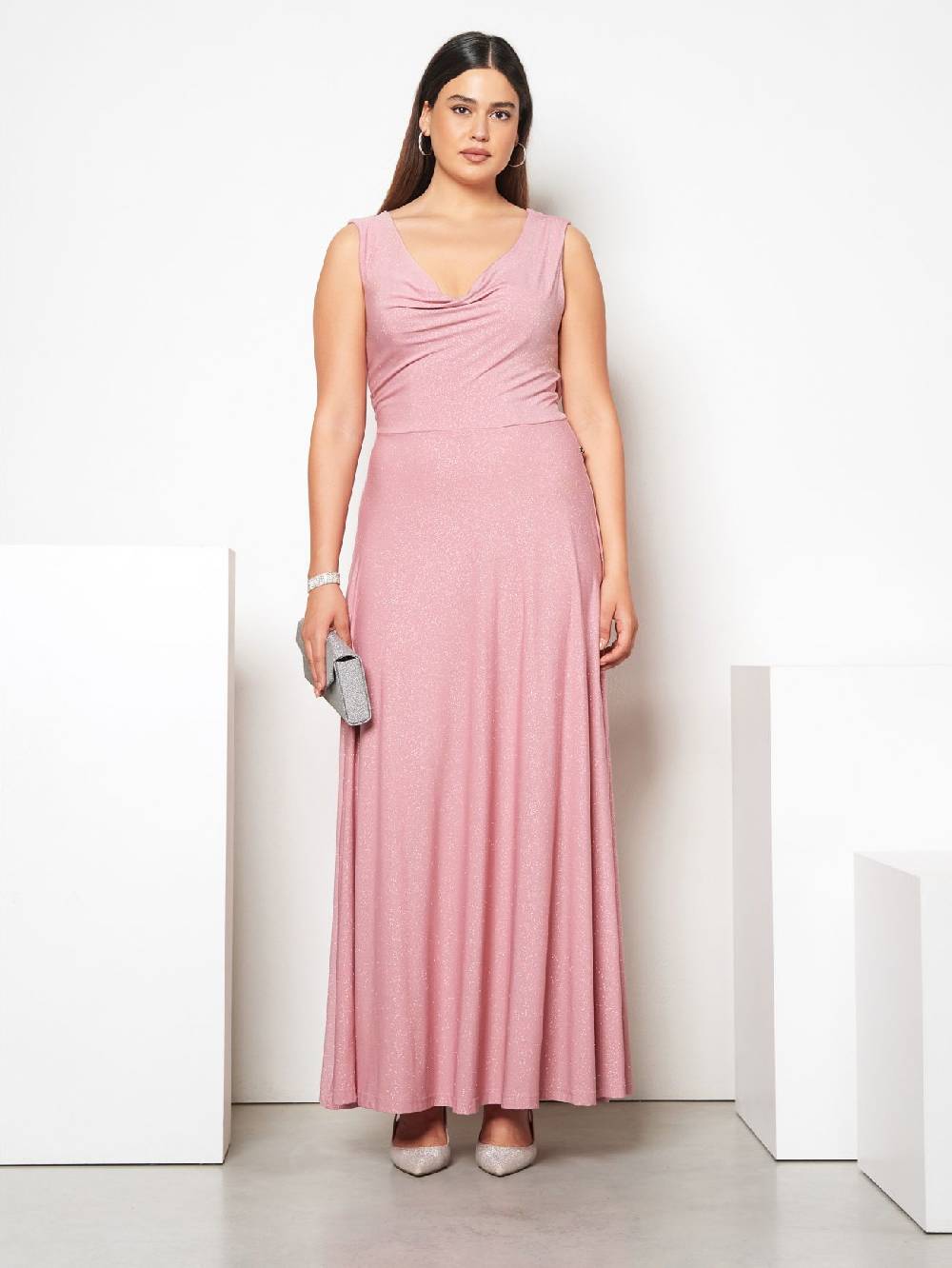 Rinascimento Abito Curvy Lungo Microglitter Rosa