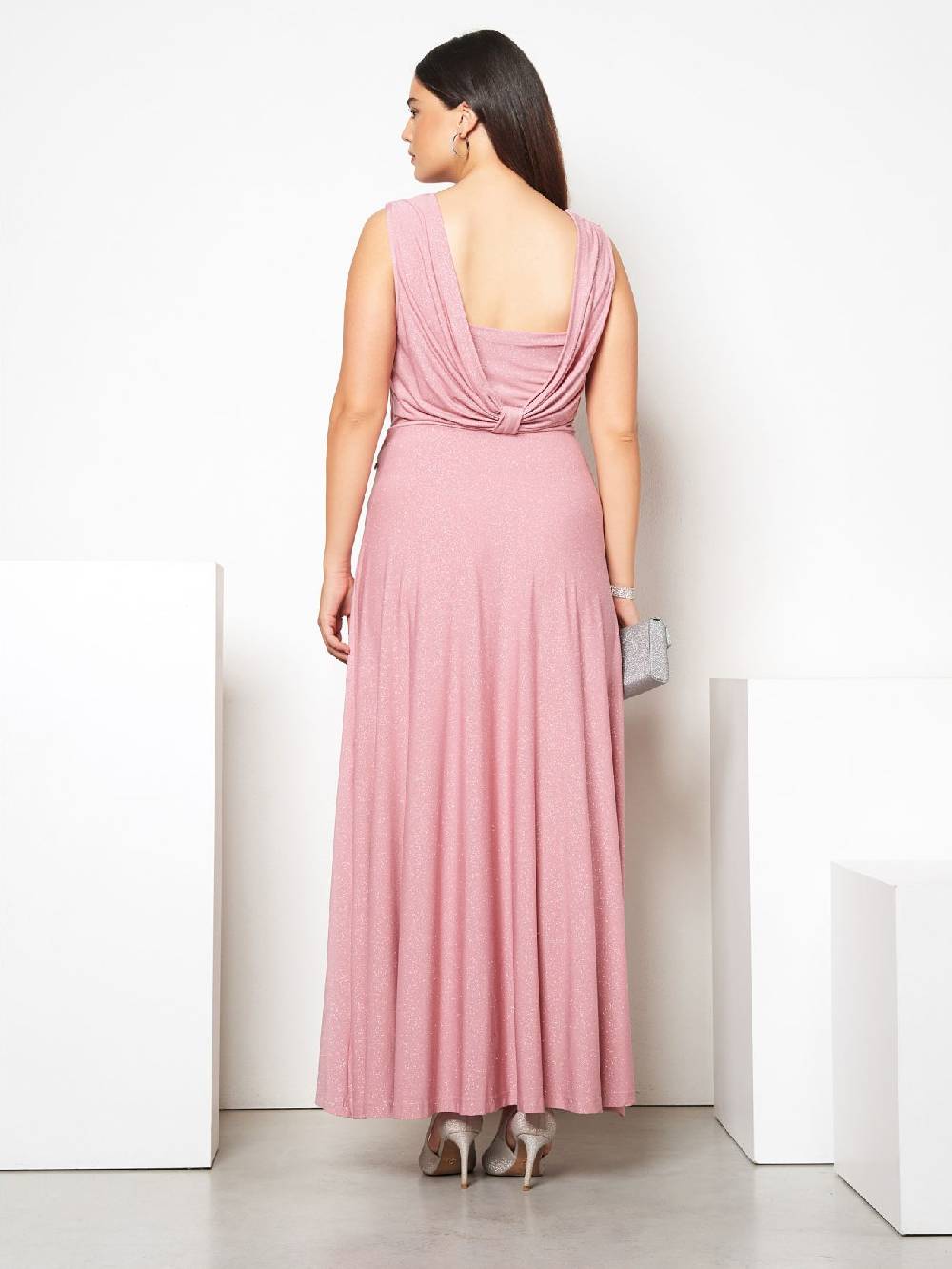 Rinascimento Abito Curvy Lungo Microglitter Rosa