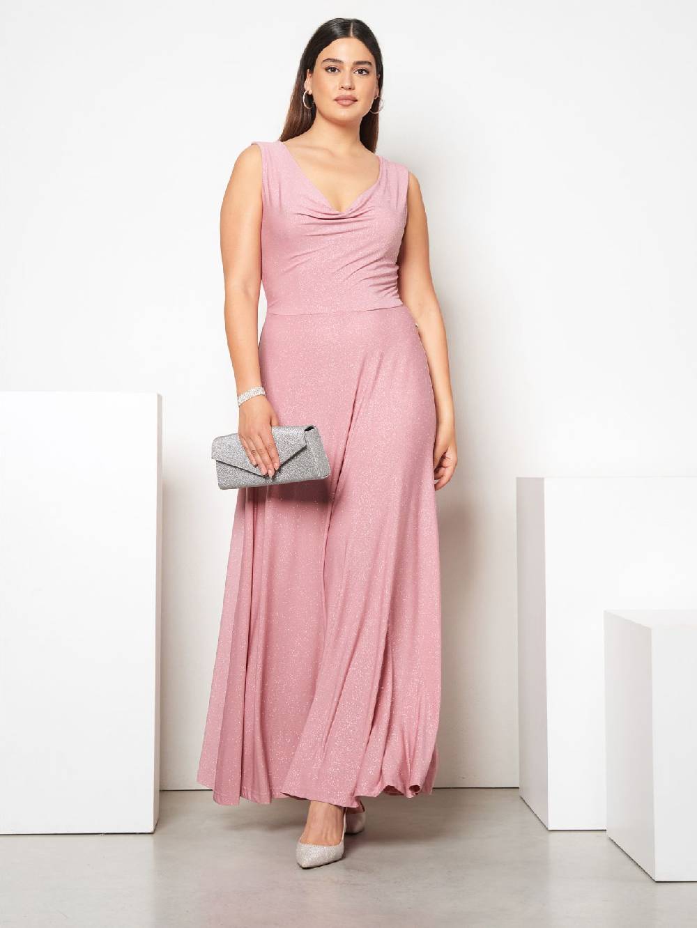 Rinascimento Abito Curvy Lungo Microglitter Rosa