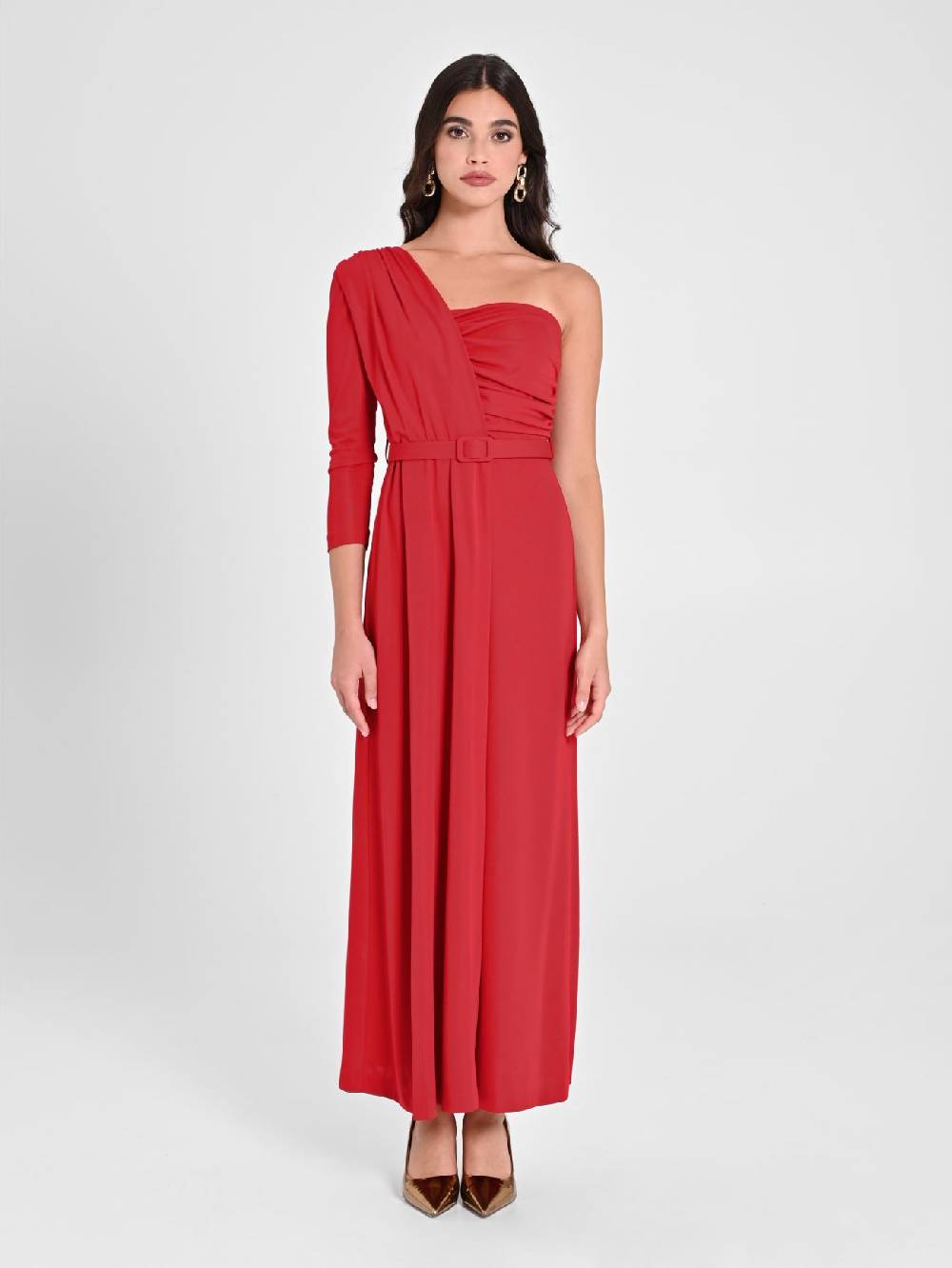 Rinascimento Abito Drappeggiato Monospalla Rosso