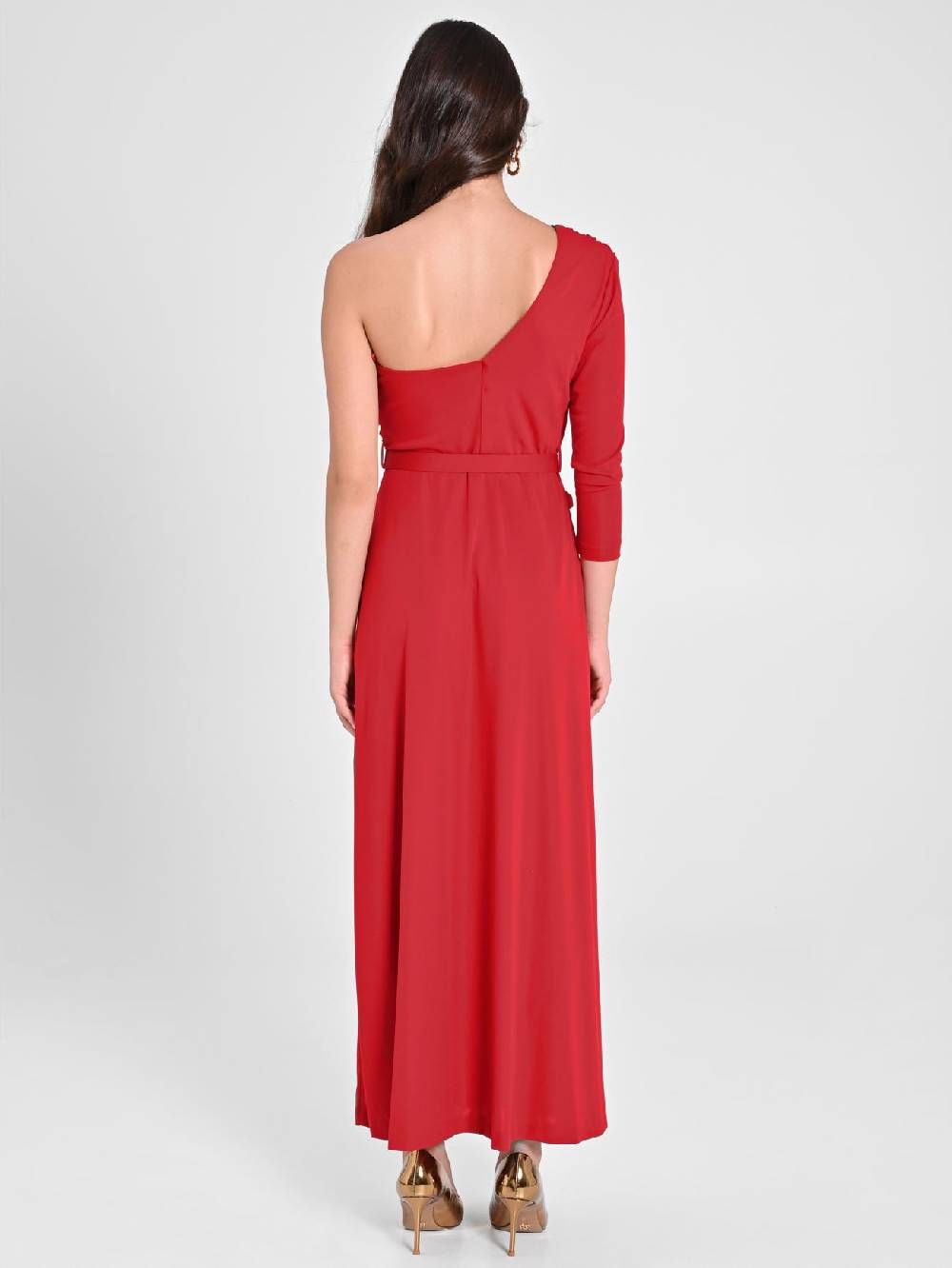 Rinascimento Abito Drappeggiato Monospalla Rosso