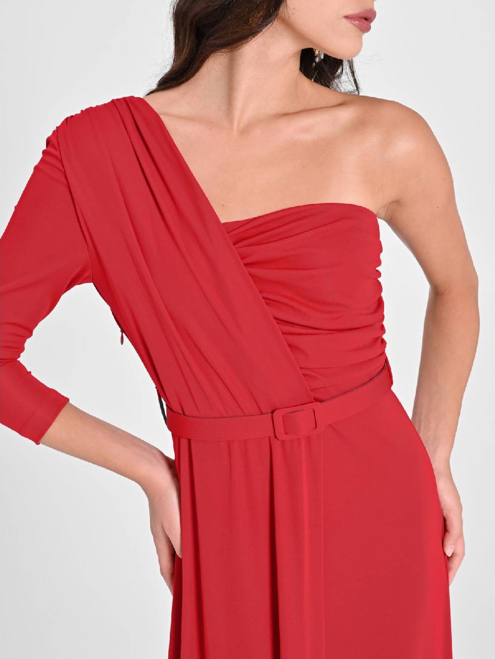 Rinascimento Abito Drappeggiato Monospalla Rosso