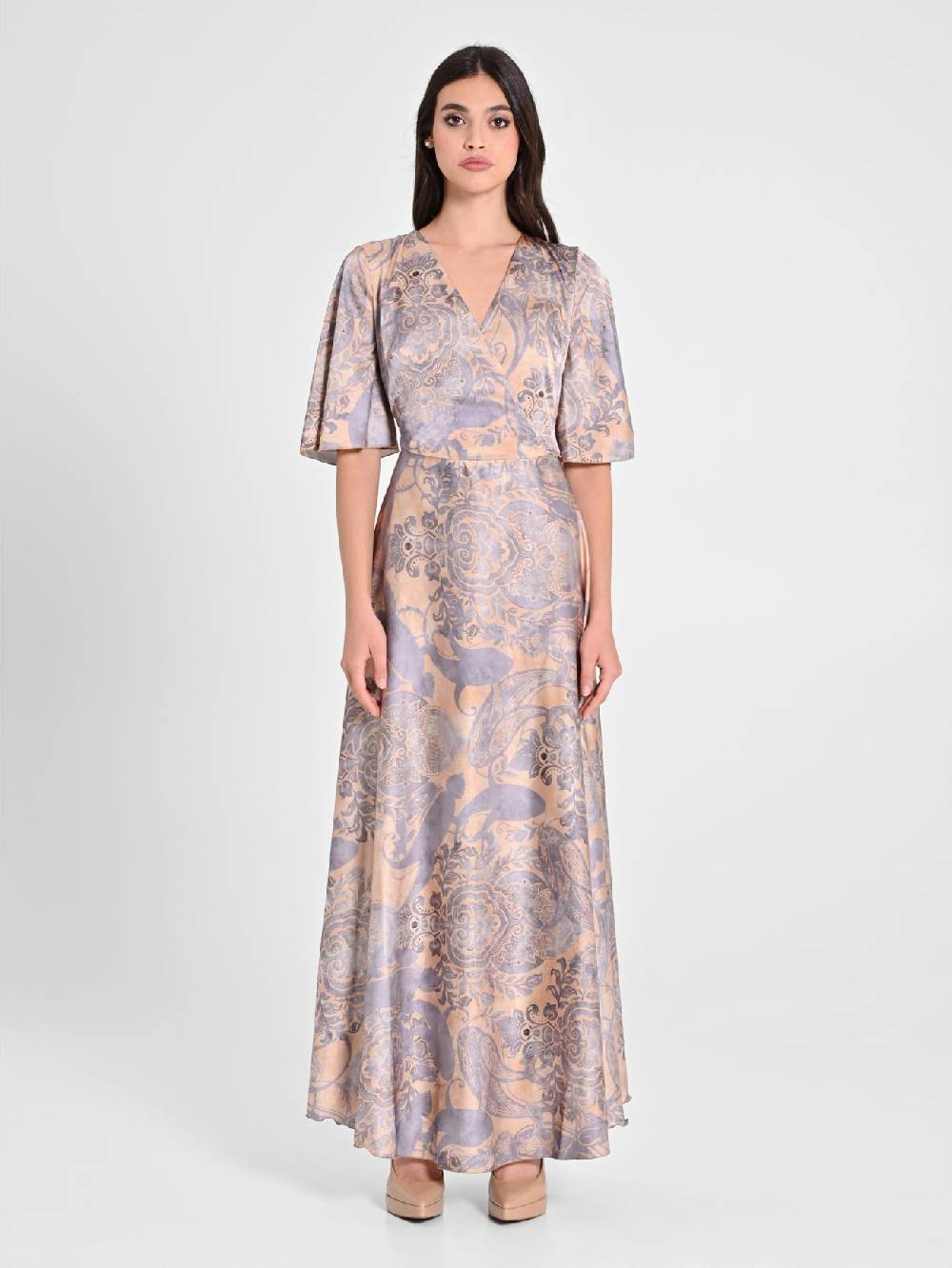 Rinascimento Abito In Raso Stampa Cachemire