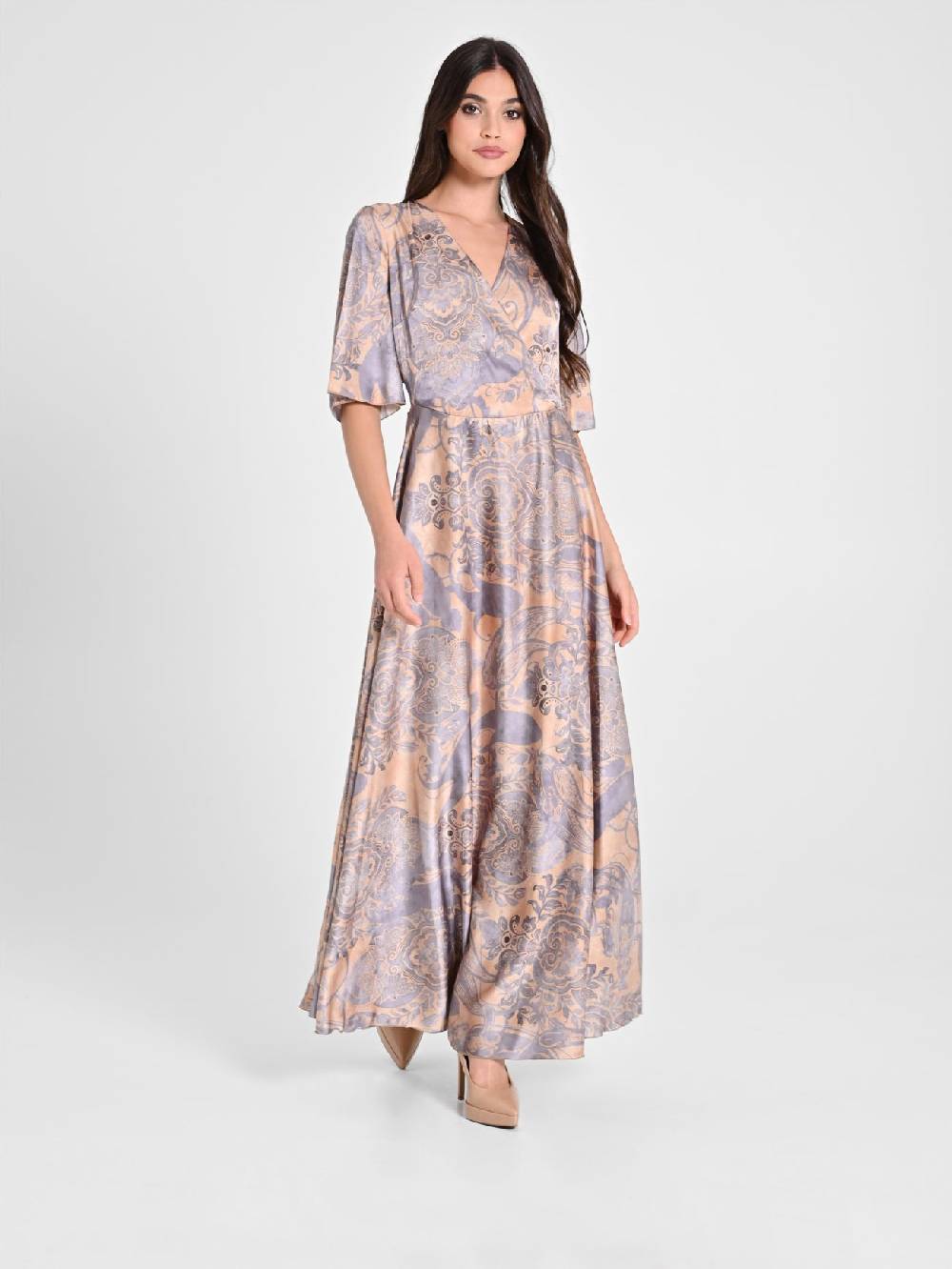 Rinascimento Abito in Raso Stampa Cachemire