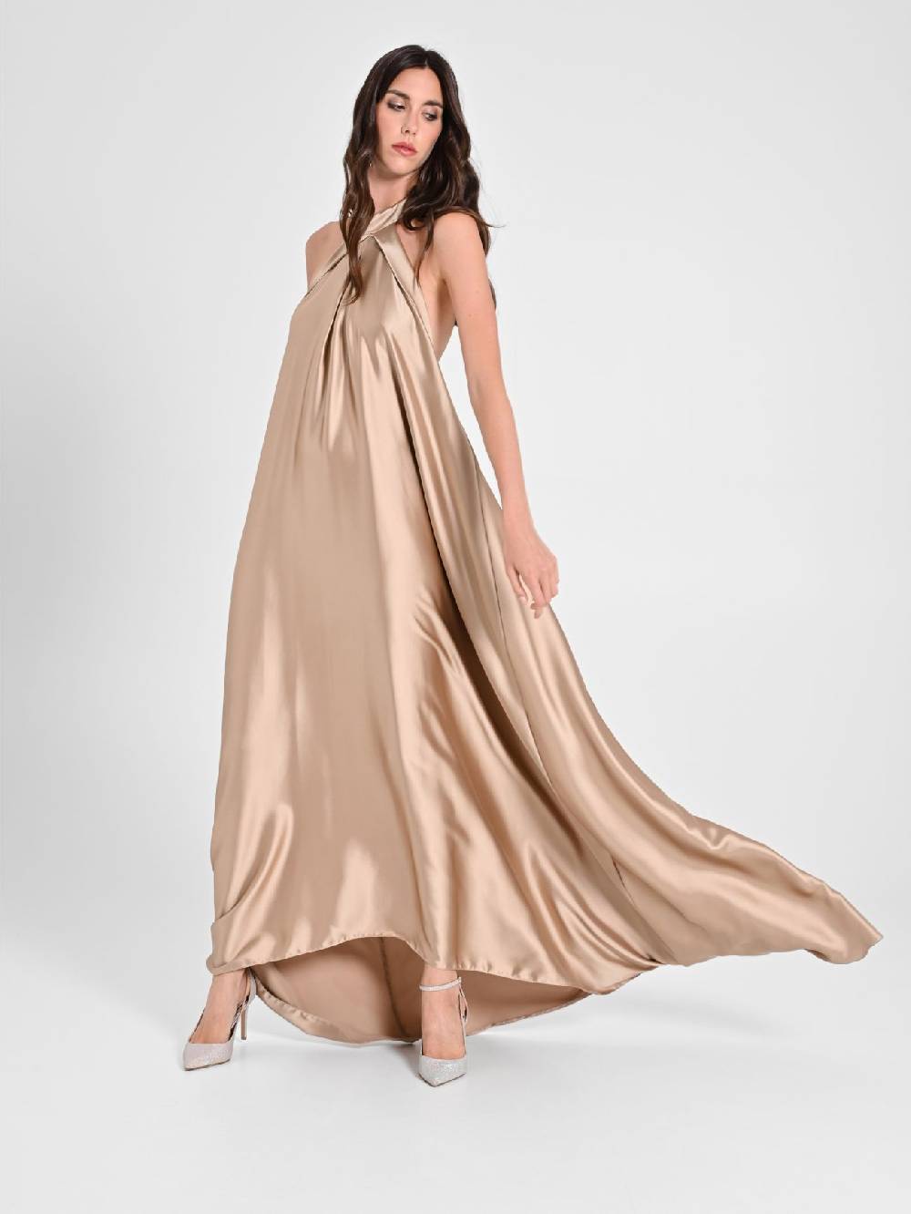 Rinascimento Abito Lungo con Scollo all'Americana