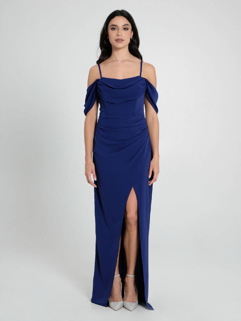 Rinascimento Abito Lungo Drappeggiato Blu