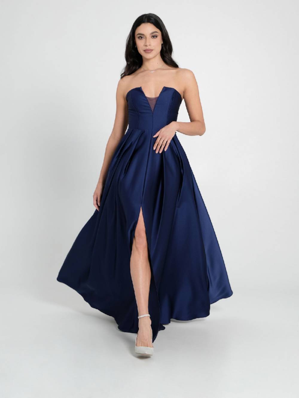 Rinascimento Abito Lungo in Raso Blu