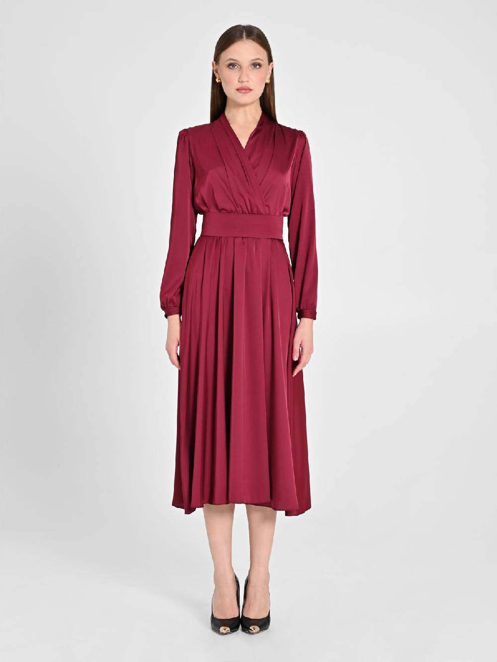 Rinascimento Abito Lungo In Raso Bordeaux