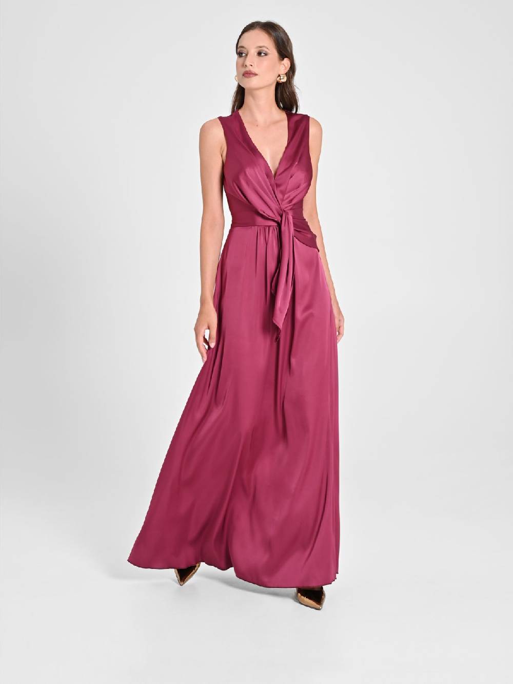 Rinascimento Abito Lungo in Raso Bordeaux
