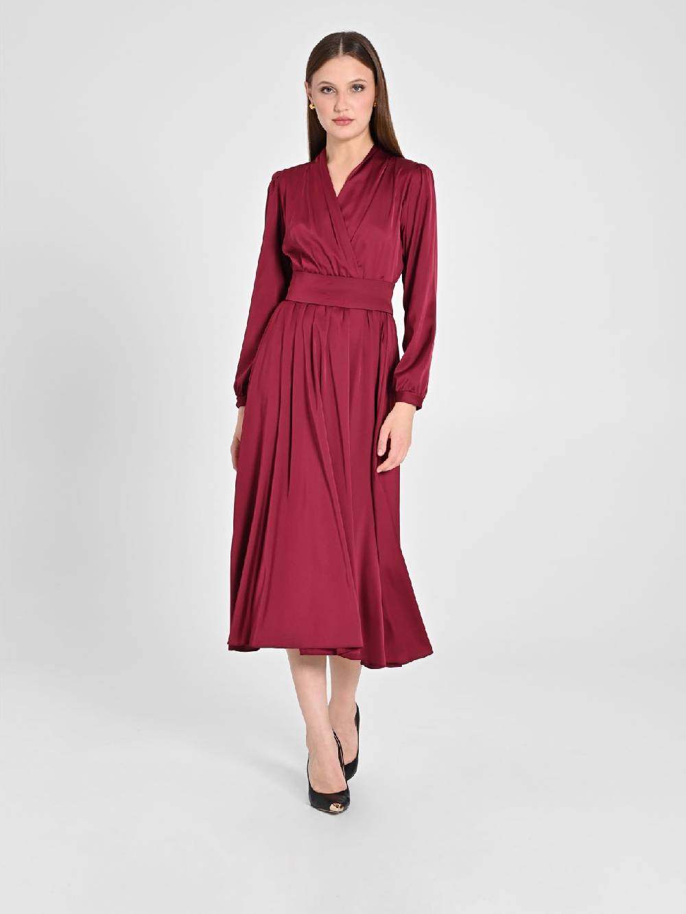 Rinascimento Abito Lungo in Raso Bordeaux