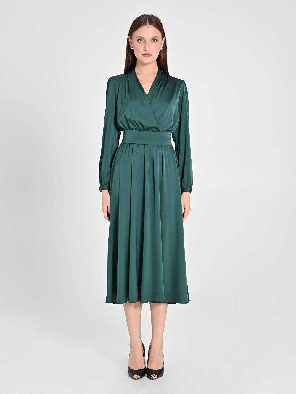 Rinascimento Abito Lungo In Raso Verde