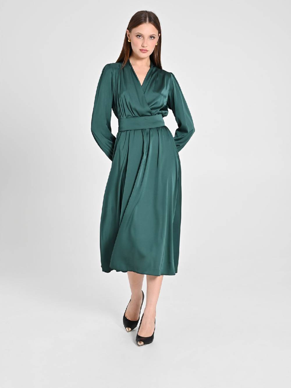 Rinascimento Abito Lungo in Raso Verde