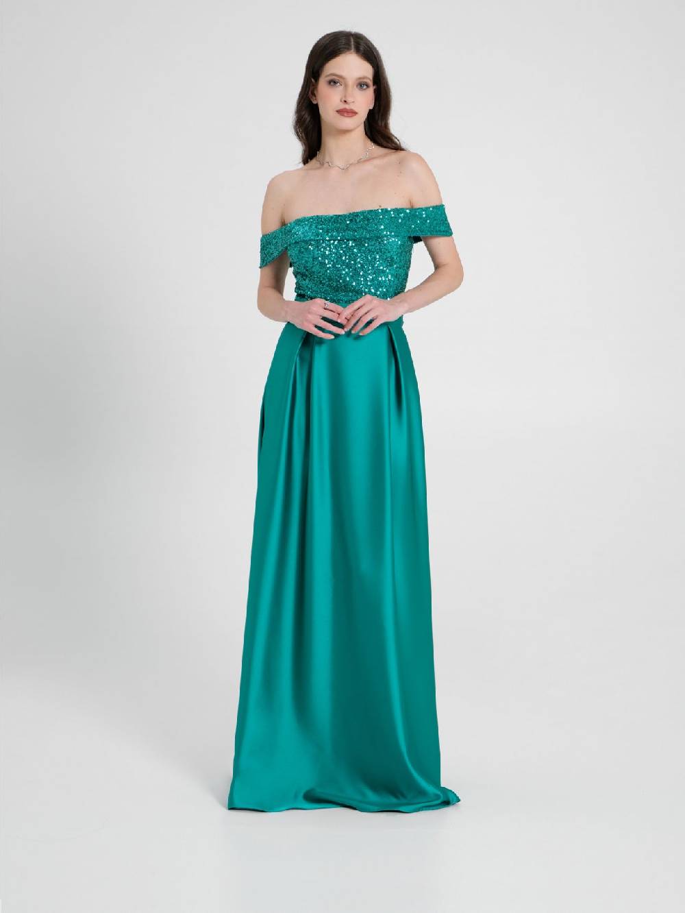 Rinascimento Abito Lungo Paillettes & Raso Donna