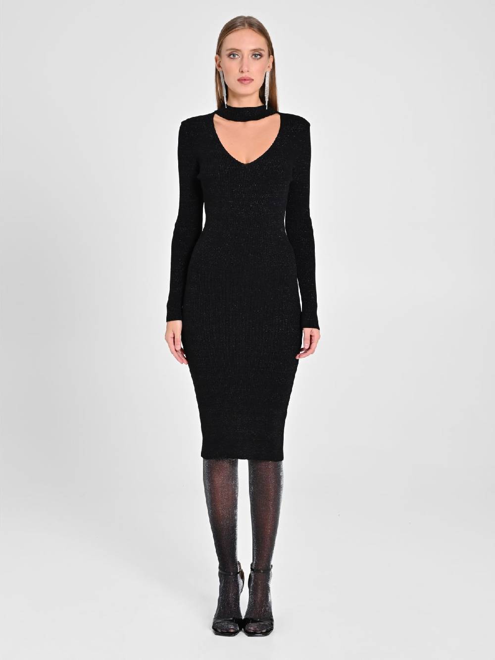 Rinascimento Abito Nero Lurex In Maglia