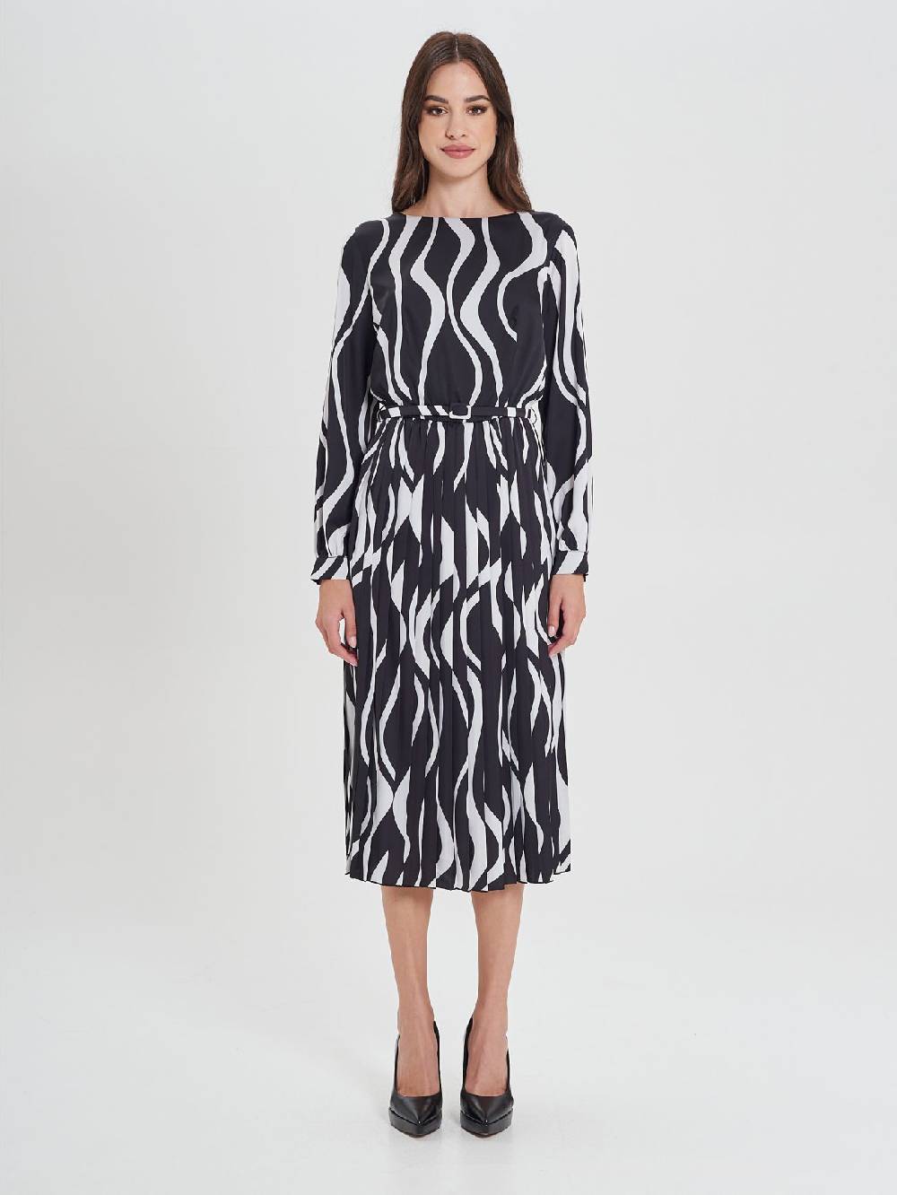 Rinascimento Abito Plissè Stampa Onde Black & White