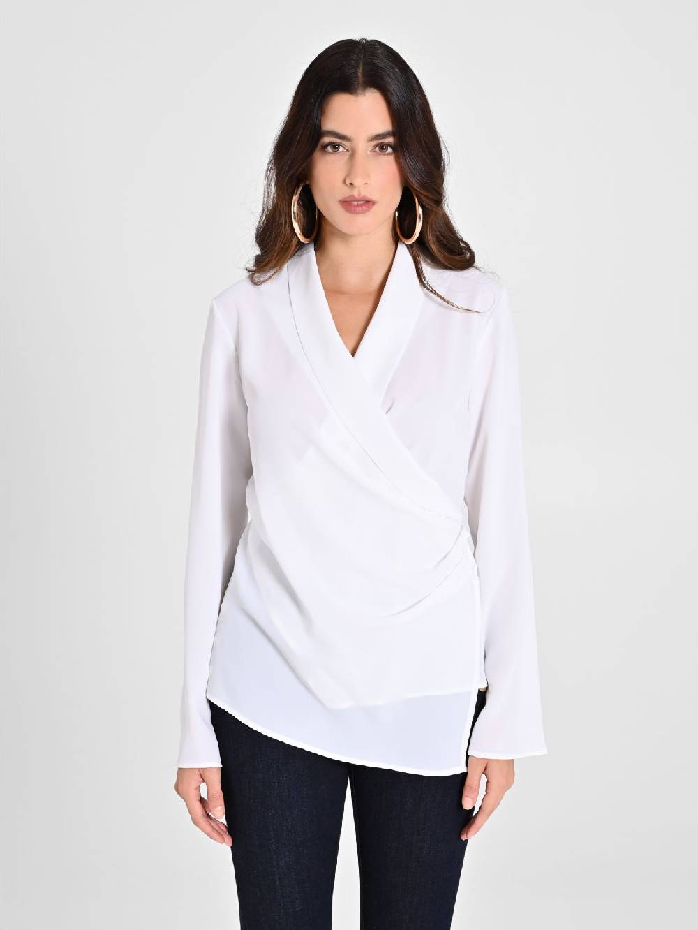Rinascimento Blusa Bianca Con Drappeggio