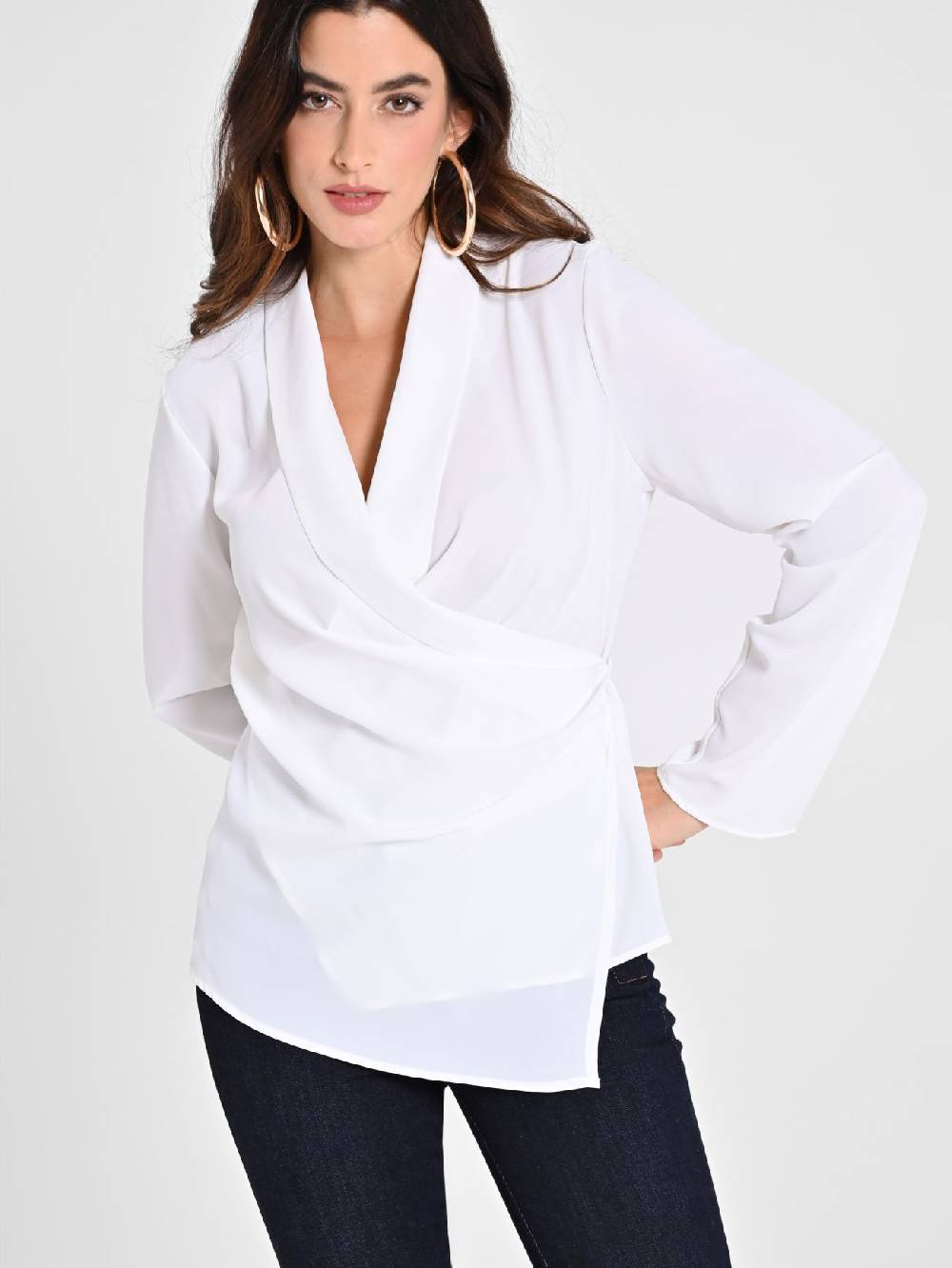 Rinascimento Blusa Bianca con Drappeggio