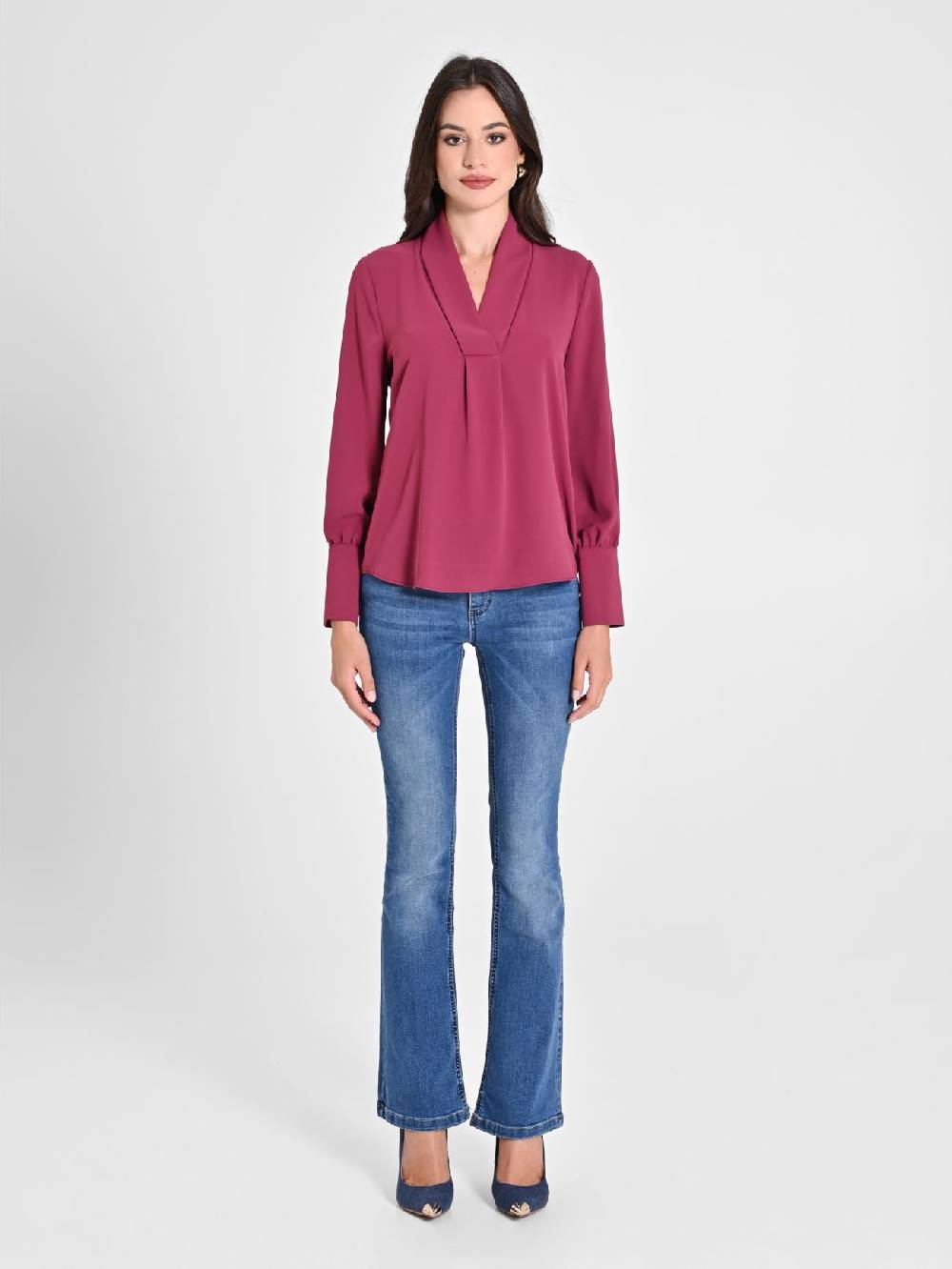 Rinascimento Blusa Bordeaux Maniche Lunghe