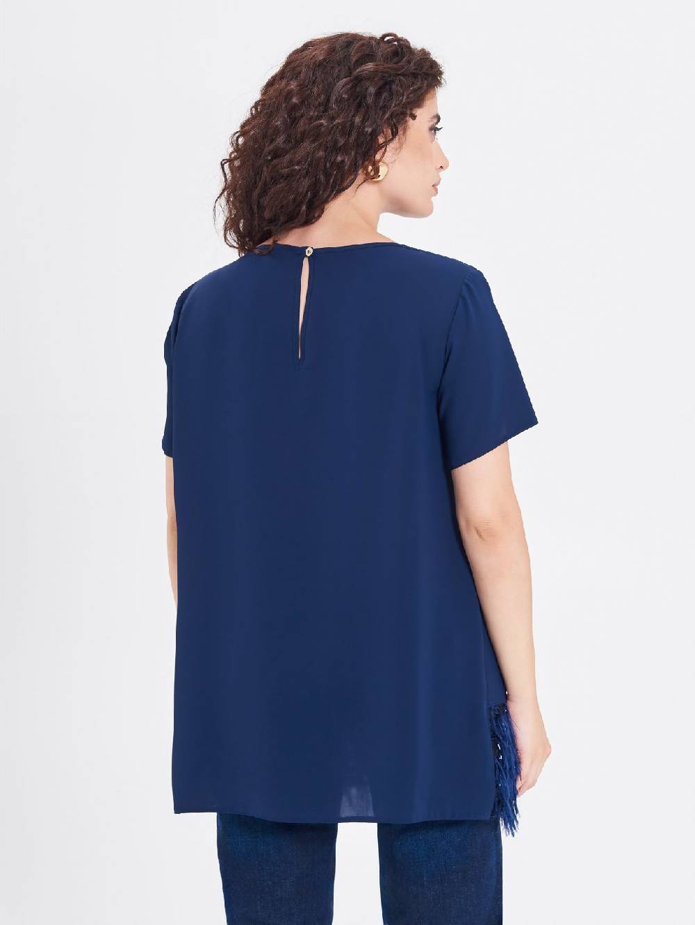 Rinascimento Blusa Curvy Con Piume Lurex
