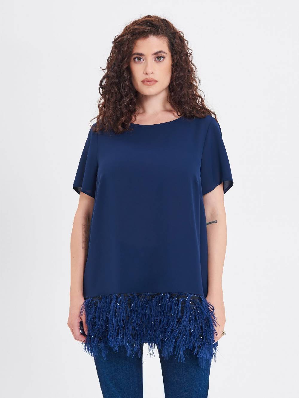 Rinascimento Blusa Curvy Con Piume Lurex