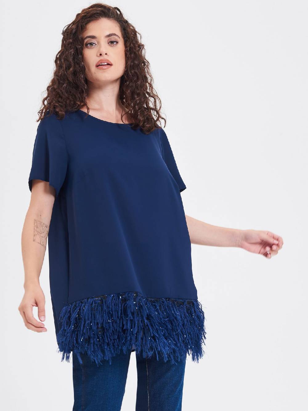 Rinascimento Blusa Curvy con Piume Lurex