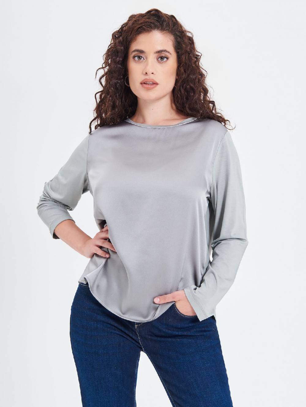 Rinascimento Blusa Curvy Envers Satin Grigia