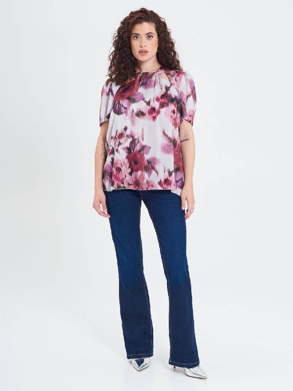 Rinascimento Blusa Curvy Stampa Fiori Astratti