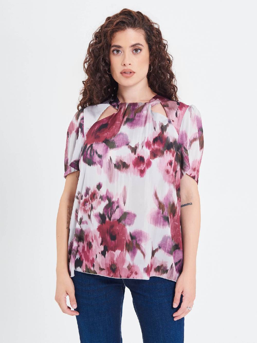 Rinascimento Blusa Curvy Stampa Fiori Astratti