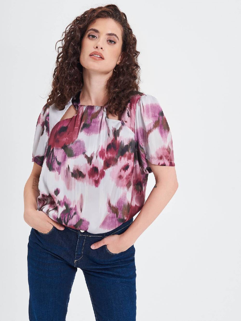 Rinascimento Blusa Curvy stampa Fiori Astratti