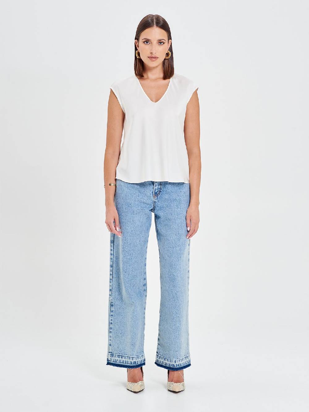 Rinascimento Blusa In Raso Bianco Avorio