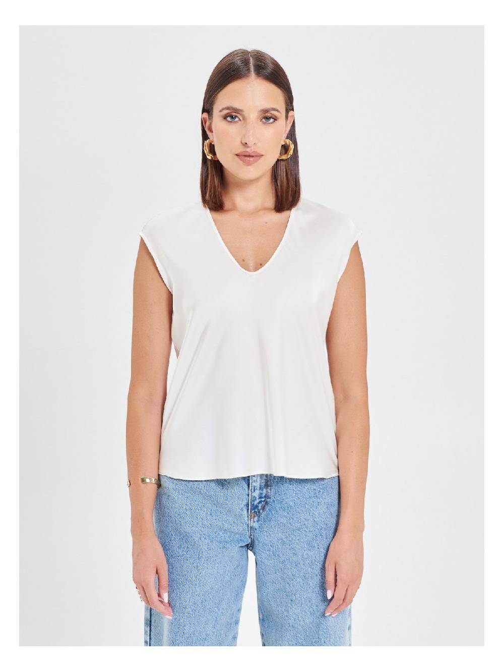 Rinascimento Blusa In Raso Bianco Avorio