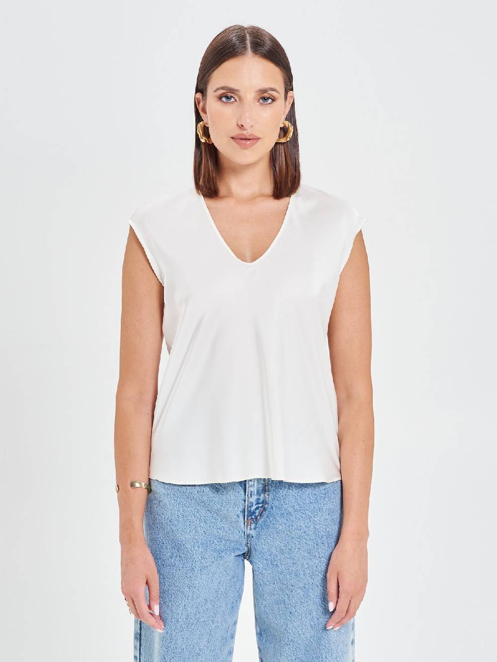 Rinascimento Blusa In Raso Bianco Avorio