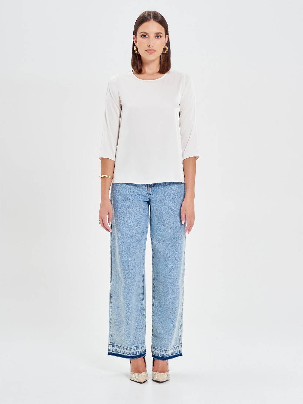 Rinascimento Blusa In Raso Bianco Avorio