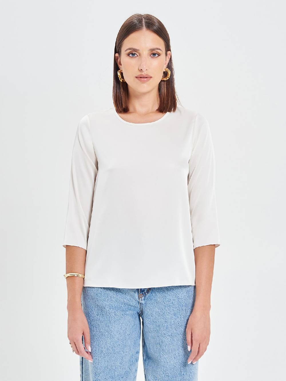 Rinascimento Blusa In Raso Bianco Avorio