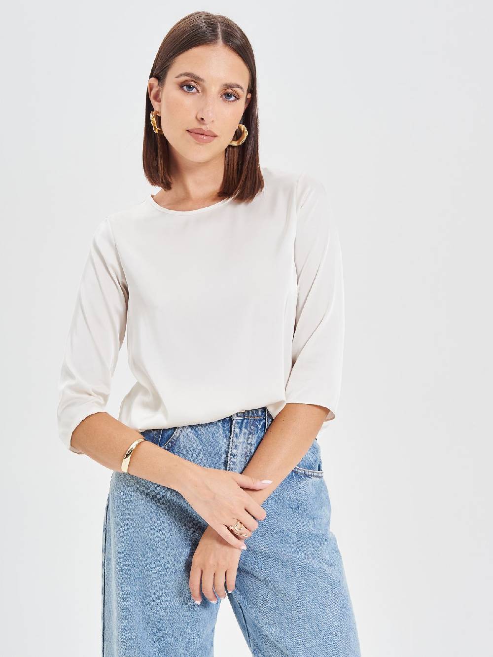 Rinascimento Blusa in Raso Bianco Avorio