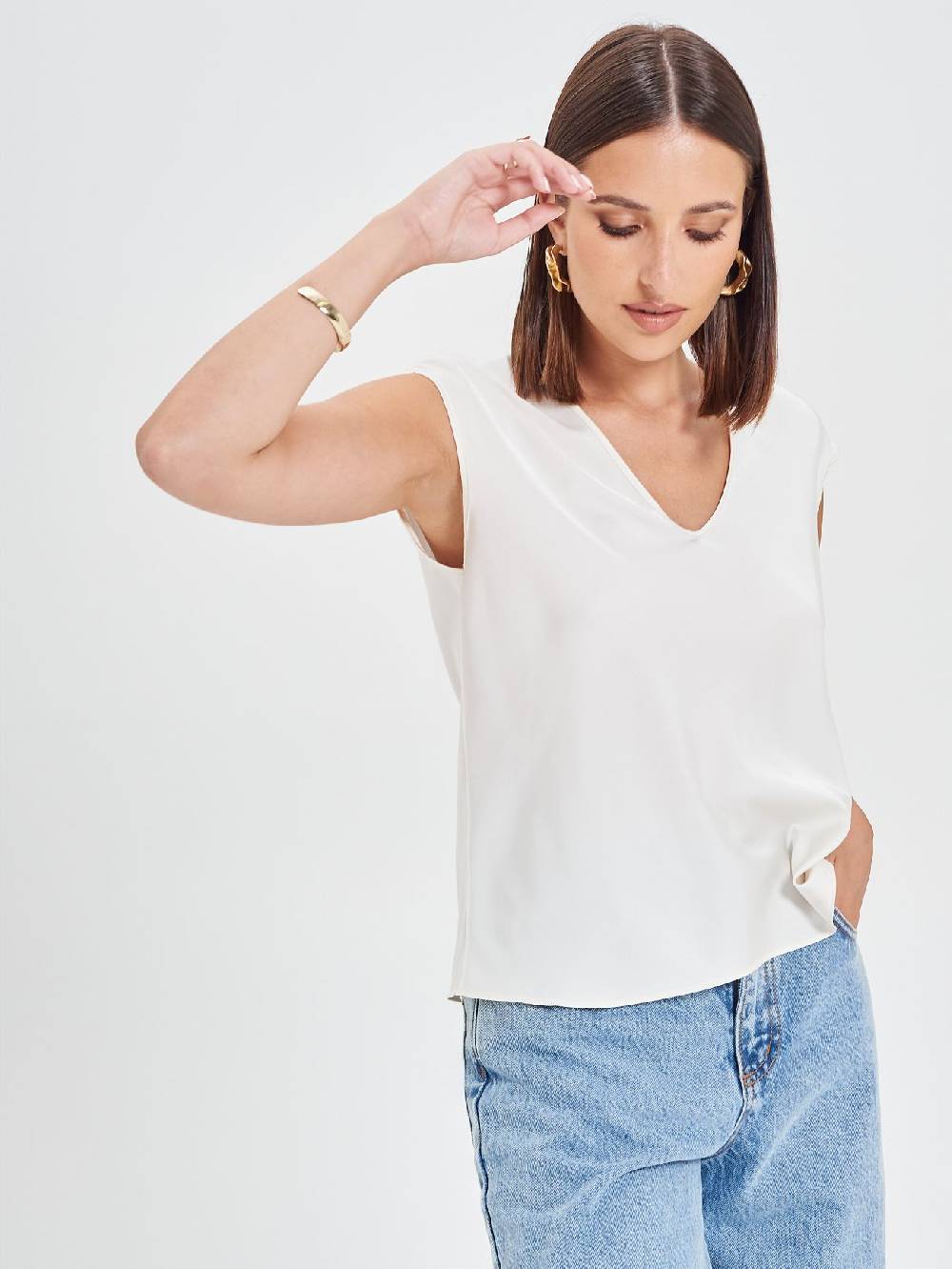 Rinascimento Blusa in Raso Bianco Avorio